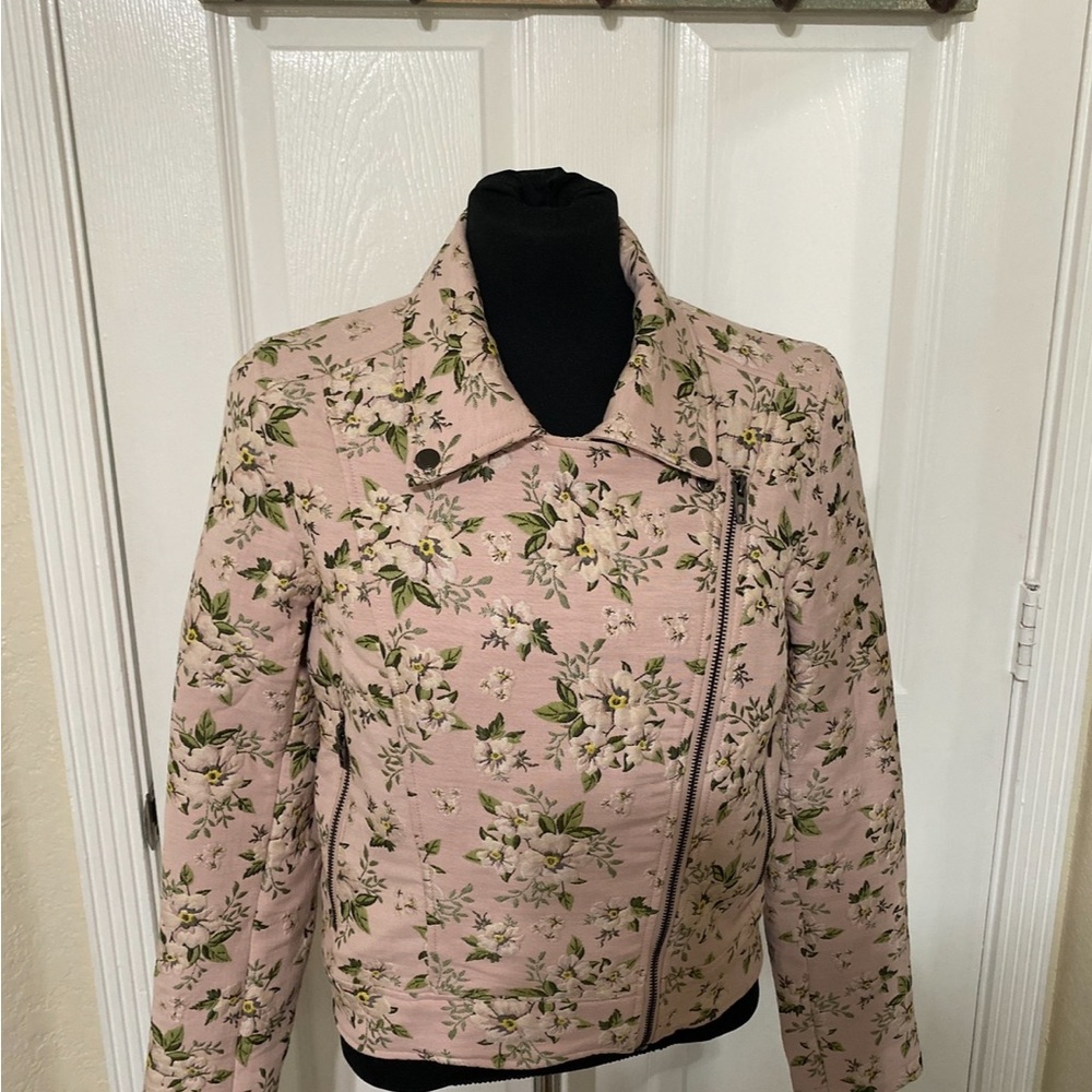 Blank NYC  Light Pink Floral Moto Jacket